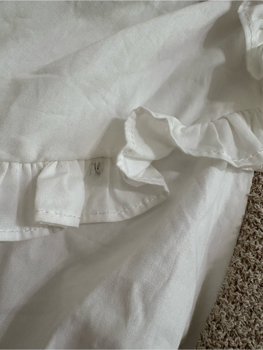Sofie the label women mixed media white tan ruffle puff sleeve top size medium - Picture 3 of 11